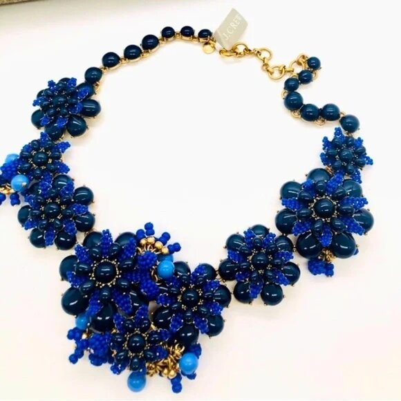 J. Crew Blue Flower Statement Necklace NWT - Picture 2 of 8